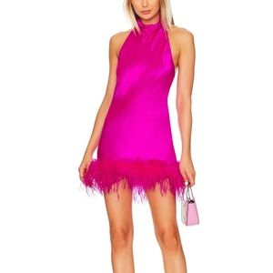 Amanda Uprichard- Lunaria Halter Dress with Feather Detail